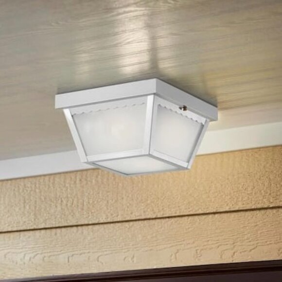 White Outdoor Flush Mount Light Fixture - Picture 1 of 16
